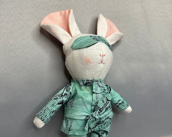 Handmade Organic Linen Mouse doll with stuffed cloth/Clothes for dolls/Birthday gift for child.