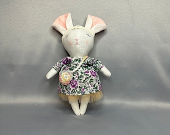 Handmade Organic Linen Mouse doll with stuffed cloth/Clothes for dolls/Birthday gift for child.