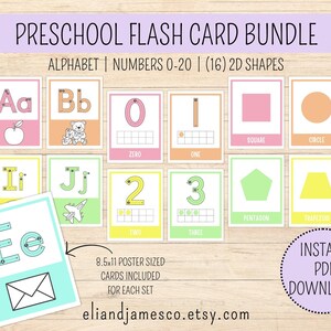Preschool Flash Card Bundle | Alphabet Flash Cards | Numbers Flash Cards | 2D Shapes Flash Cards | Preschool Flash Cards | Classroom Decor