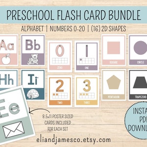 Preschool Flash Card Bundle | Alphabet Flash Cards | Numbers Flash Cards | 2D Shapes Flash Cards | Preschool Flash Cards | Classroom Decor