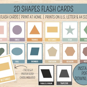Cartes Flash Formes | Cartes flash imprimables | Formes 2D | Activité scolaire à la maison | Cartes éclair préscolaires | Cartes Flash Formes 2D | Téléchargement PDF