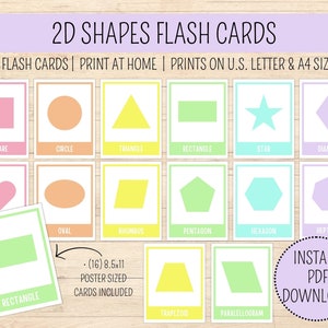 Cartes Flash Formes BRIGHTS | Cartes flash imprimables | Formes 2D | Activité scolaire à la maison | Cartes éclair préscolaires | Cartes Flash Formes 2D | PDF