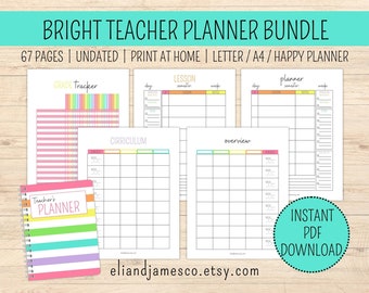 Teacher Planner | Undated Teacher Planner | Academic Planner | Curriculum Planner | Lesson Planner Printable | Bright Planner | Digital PDF
