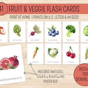 Fruit & Veggie Flash Cards | Printable Flash Cards | Preschool Cards | Educational Printable Cards | Montessori Flash Cards | PDF Download