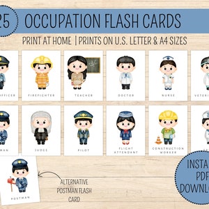 Tarjetas didácticas de ocupaciones / Tarjetas didácticas imprimibles / Tarjetas preescolares / Tarjetas educativas imprimibles / Tarjetas didácticas Montessori / Descarga instantánea