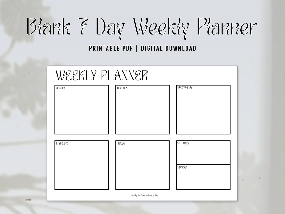 Printable Blank 7 Day Weekly Planner Daily Schedule to Do - Etsy
