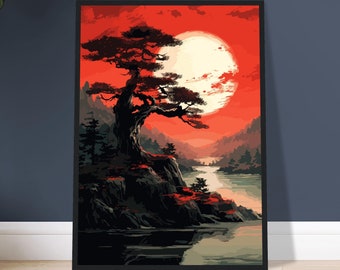 Studio Ghibli Anime Poster Japanischer Sonnenuntergang Anime Poster Sonnenuntergang Poster Natur Poster Retro Anime Wandkunst Japanische Kunst Büro Lounge Schlafzimmer