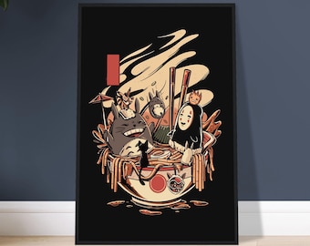Estúdio Ghibli Arte de parede Ramen Pôster Totoro Spirited Away Anime Pôster 90s Anime Arte de parede Impressão vintage Arte japonesa Decoração de pôster para quarto de casa