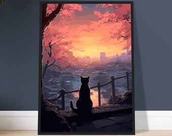 Studio Ghibli Cat Poster Anime Wall Art Japanese Poster Shibuya Japan Cats Poster For Cats Anime Print Anime Cat Lounge Bedroom Decor Gift
