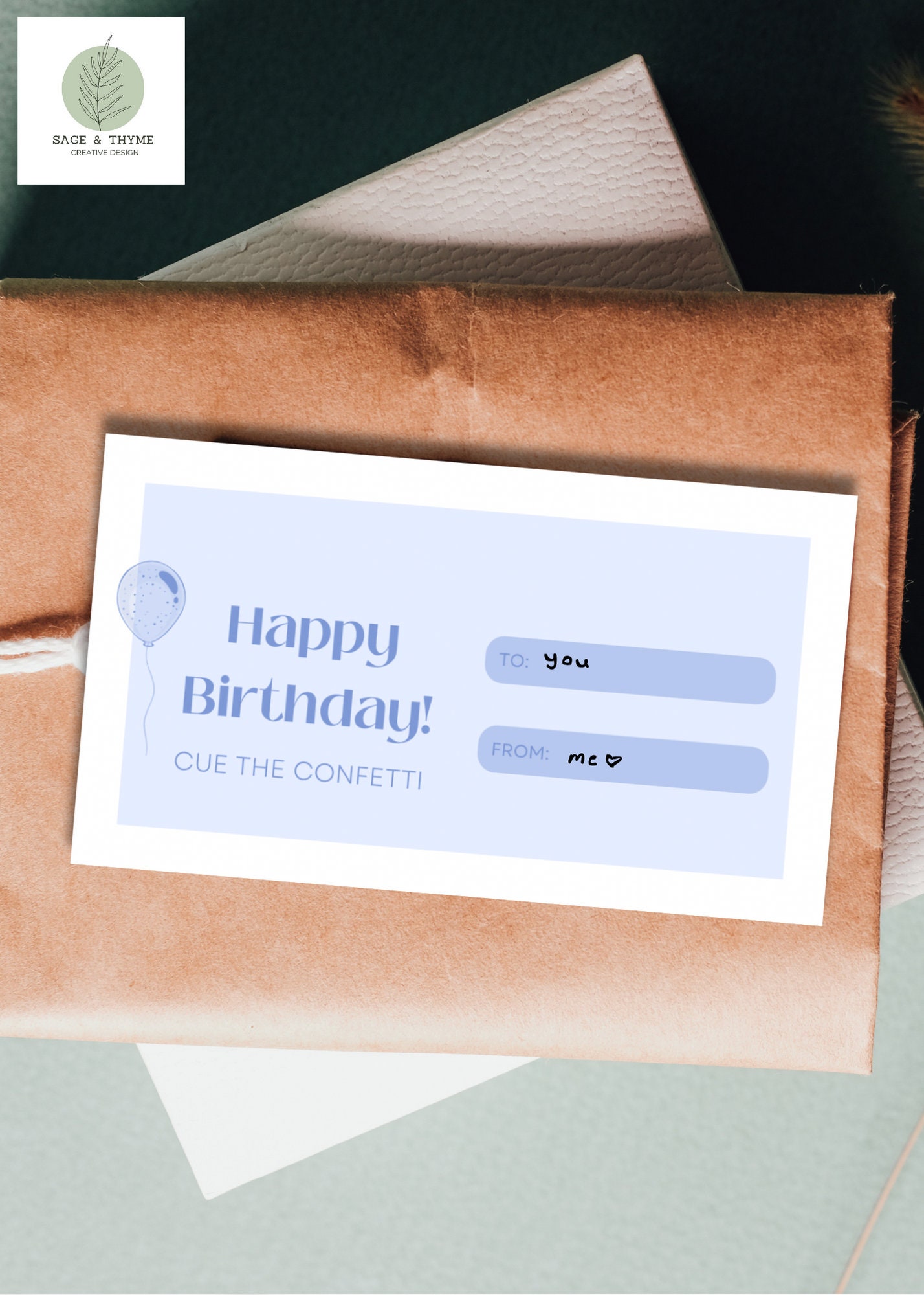 Light Blue Happy Birthday Tag Birthday Label 3.5x2 Inches Rectangular ...