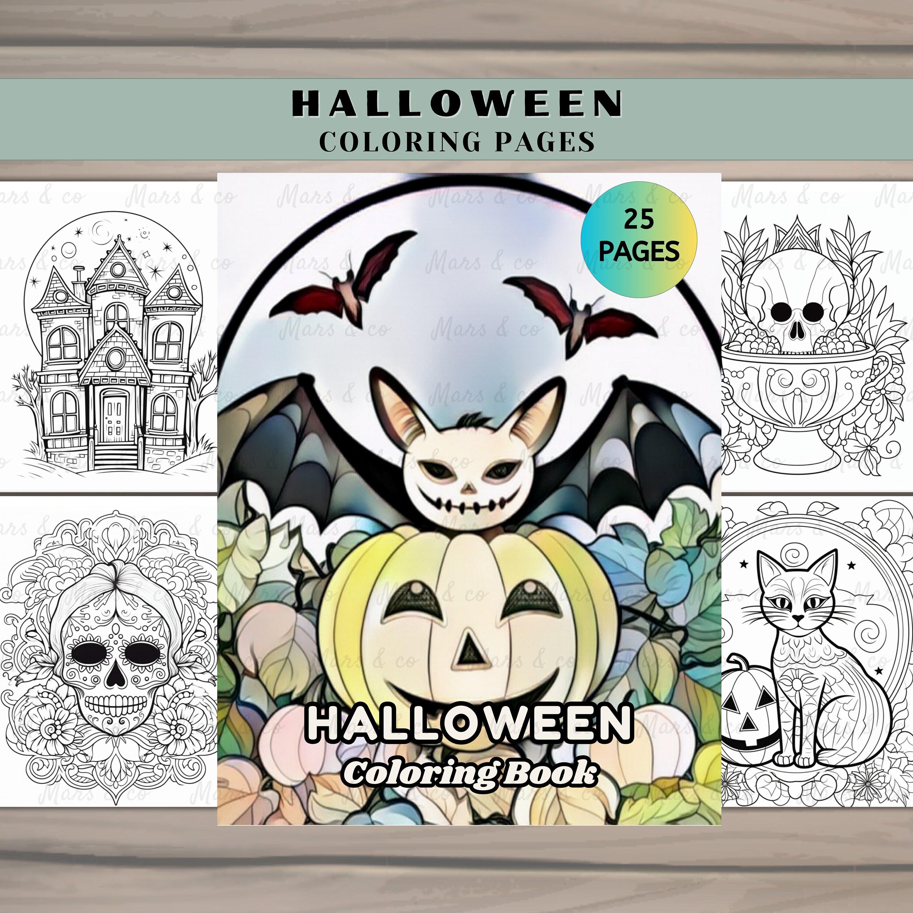 Adult Halloween Coloring Book, 25 Halloween Coloring Pages, Adult Halloween Coloring Pages, Fall ...