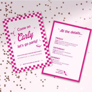 B A R B I E // Doll inspired Bachelorette Party Invitation & Itinerary Template, Canva Template, Customizable Bachelorette Party Invitation