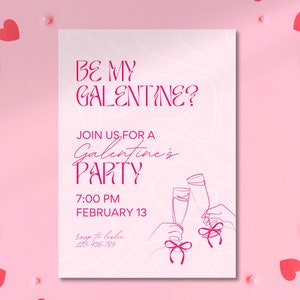 Galentine's Day Party Einladung Vorlage, Galentine's Einladung Vorlage, Pink und Rot Moderne Trendy Cheers, Anpassbare Canva Vorlage