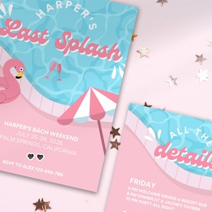 Last Splash Bachelorette Party Invitation and Itinerary Template, Customizable Canva Template for Last Splash Pool Party Bachelorette Party
