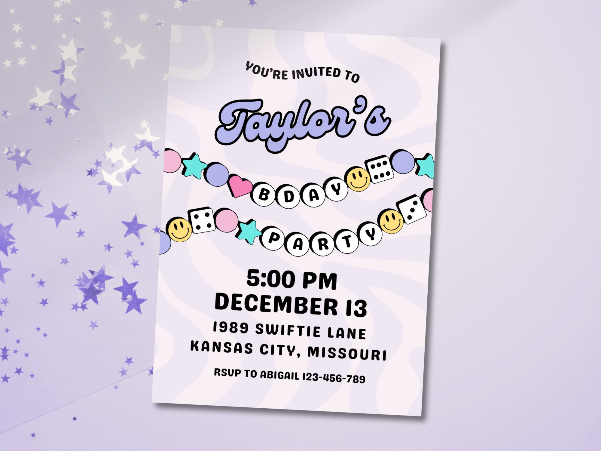 Taylor Swift Inspired Birthday Party Invitation Template, Friendship
