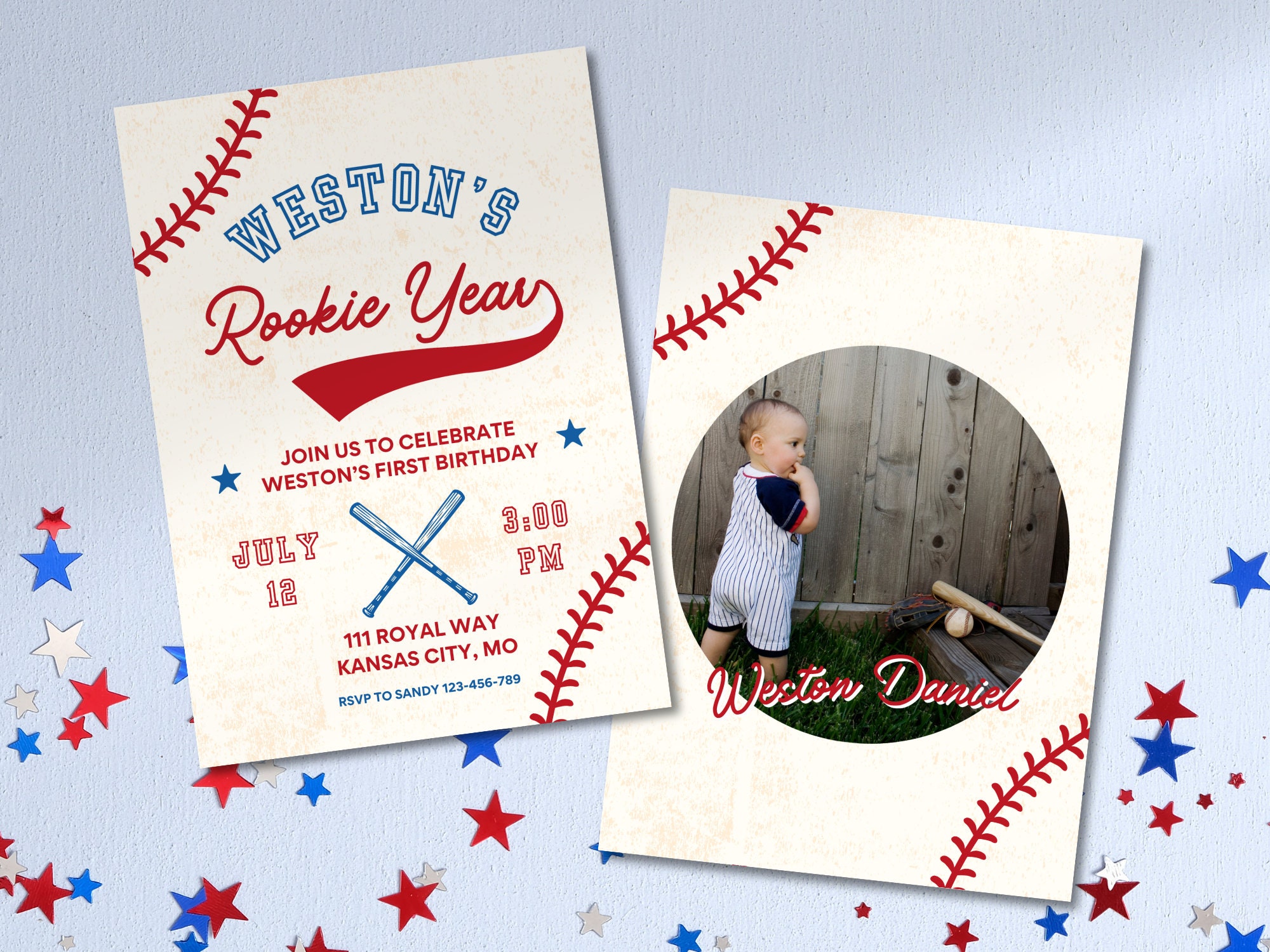 Rookie Year, First Birthday Party Invitation Template, Baseball Theme First Birthday, Customizable Canva Template, 1st Birthday Rookie Year