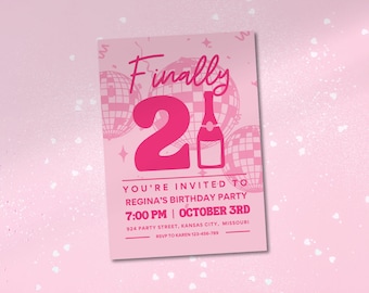 Pink Disco 21st Birthday Invitation Template (Digital Download)