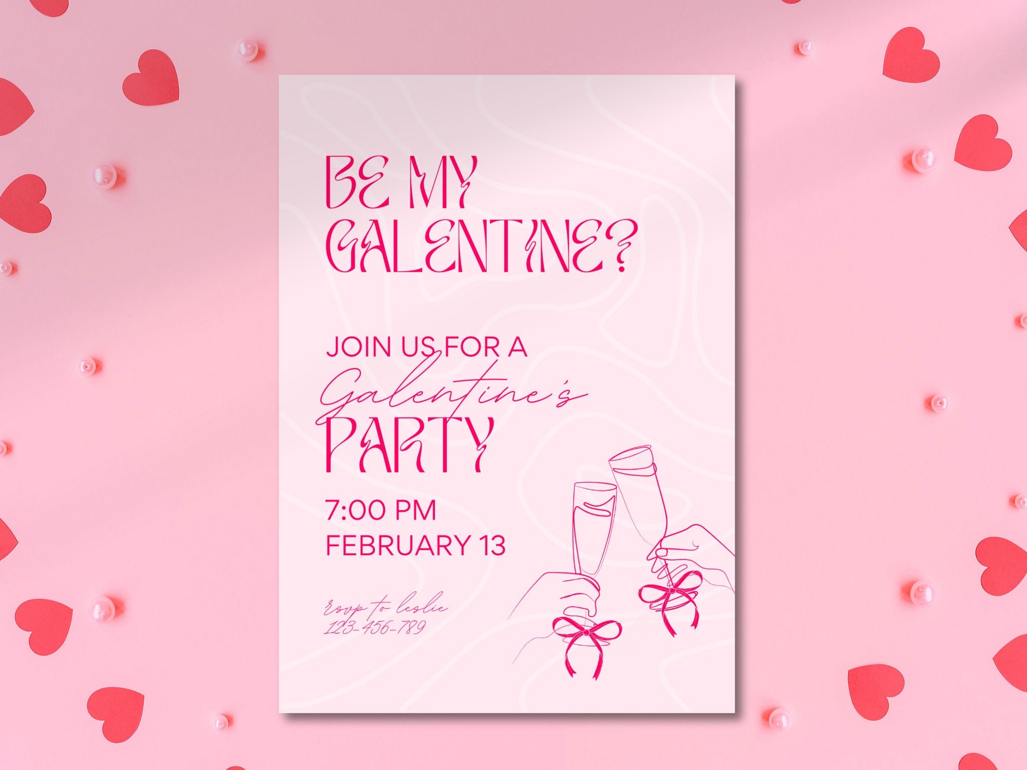 Galentine's Day Party Invitation Template Pink, Customizable (digital