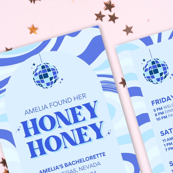 Honey Honey Mamma Mia Inspired Bachelorette Party Invitation & Itinerary Template, Canva Template, Customizable Bachelorette Invitation