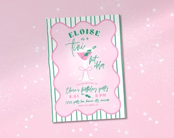 A 'Tini Bit Older - Pink and Green Martini Themed Birthday Party Invitation Template, Cute and Trendy Customizable Party Invitation Template