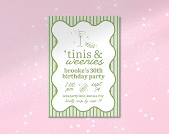 Tinis and Weenies Birthday Party Invitation Template, Trendy Customizable Green Party Invitation, Martinis and Weenies, &#39;Tinis and Weenies