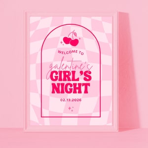 Galentine&#39;s Day Welcome Sign: Pink Checkered Design (Digital Download)