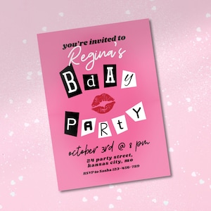 Invitación a fiesta de cumpleaños inspirada en Burn Book, Plantilla de lienzo personalizable inspirada en Mean Girls