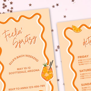 Feelin' Spritzy Bachelorette Party Einladung & Reiseplan Vorlage, Aperol Spritz Bachelorette Party Einladung und Reiseplan Vorlage