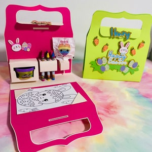 Easter bunny art favor boxes with name - Personalized easter Bunny treat boxes - Easter gift bunny favor boxes -