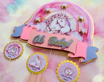 Baby shower unicorn Cake topper - Unicorn cupcake topper baby shower- Deserts table Personalized toppers