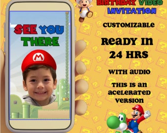 Super Mario and friends birthday digital invitation - Video Mario Bros invitation - Luigi invitation - Mario invitation