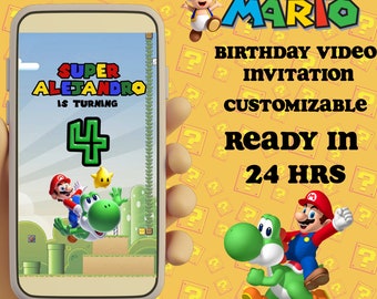 Super Mario and friends birthday digital invitation - Video Mario Bros invitation - Luigi invitation - Mario invitation