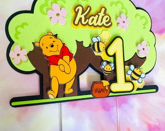 First birthday Winnie the Pooh Cake topper - One year old Cake topper - Winnie the Pooh Cake topper