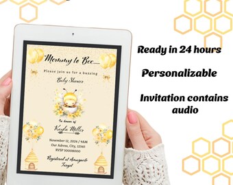 Video Mommy to bee baby shower invitation - Digital buzzing bee baby shower, baby shower invitation, Baby bee baby shower digital