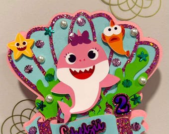 Pink Baby Shark Cake topper -Custom Girl baby shark Cake Topper - Baby Shark Party