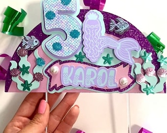 Mermaid custom name and age Cake topper - Mermaid Cake topper - Personalized Mermaid Cake topper