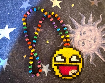 Epic Smiley Meme Perler Bead Necklace