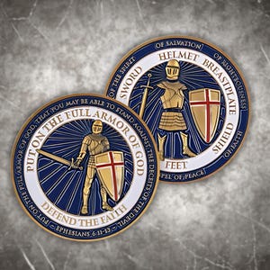 Armor of God Challenge Coin | Ephesians 6 Christian Scripture Bible Verse of God&#39;s Protection Gift for Men, Women, and Pastor Appreciation