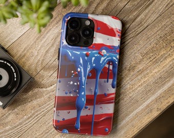 American Flag Paint Drip iPhone Case: Glossy Patriotic USA Pride