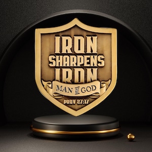 Iron Sharpens Iron Proverbs 27 Christian Challenge Coin Gift for Men & Women Ministry, Faith Reminder for Dad and Husband, Man of God Token