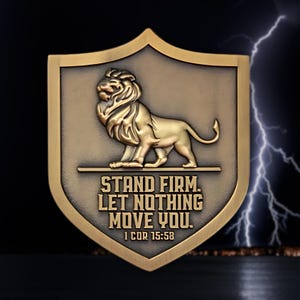 Stand Firm Lion Christian Münze, 1 Korinther 16 Token, Schwert des Glaubens Taufe Geschenk, Ermutigung Schwert des Geistes für Ehemann oder Freund