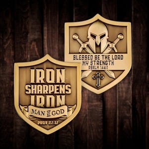 Iron Sharpens Iron Man of God Coin, Pastor Ministry Appreciation Gift, Proverbs 27 Bible Study Token, Christian Men’s Group Encouragement