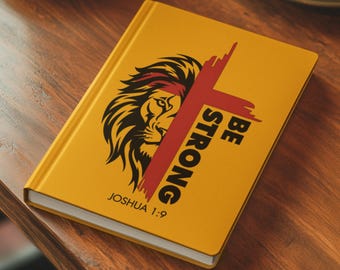 Diario motivazionale per papà / Quaderno "Sii forte, leone e croce" / Regalo cristiano per la festa del papà / Diario di scrittura sulla fede di Giosuè 1:9 per uomini