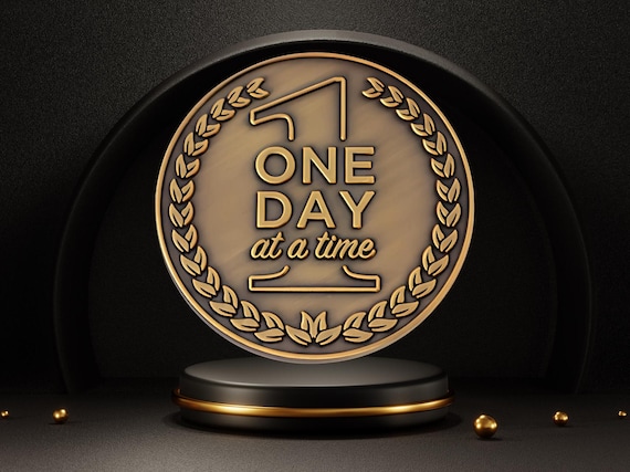One Day at a Time Coin, Sobriety Gift for Men & Women, Serenity Prayer Token, Recovery Keepsake, Inspirational Chip, 12 Step AA NA Medallion