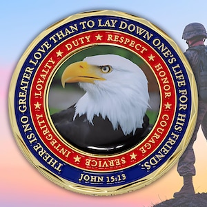 Christian Military Challenge Coin | Thank You for Your Service Gift | John 15:13 Collector’s Medallion |  – No Greater Love Token Keepsake