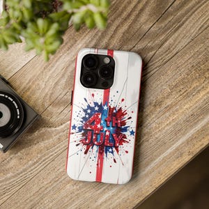 Bold 4th of July iPhone Case, Patriotic Red White & Blue Paint Splatter Design, Independence Day iPhone Hardcover Case Gift for Him or Her