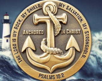 Anchored in Christ Bible Verse Gift for Him, Best Selling Christian Coin, Sword of Spirit Token, Christian Gift for Husband, Pastor or Wife