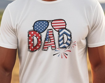 USA Dad Fireworks 4th of July Shirt | Red White & Blue Patriotic Dad Gift Idea for Fathers Day, Family BBQs, and July 4th Celebrations