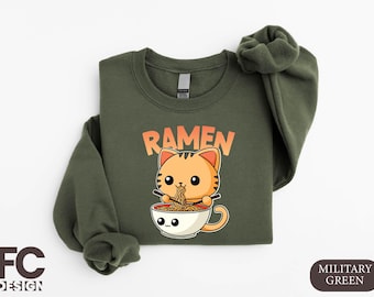Ramen Cat Sweatshirt, Japanese Foodies Shirt, Ramen Lover Kitty Hoodie, Cat Lover Gift, Kawaii Shirt, Anime Cat Hoodie, Ramen Cat Gift