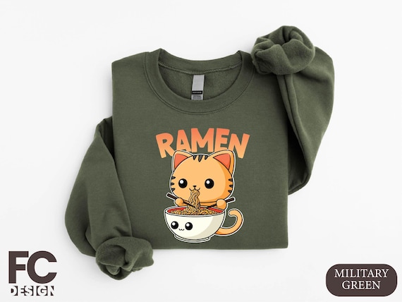 Ramen Cat Sweatshirt, Japanese Foodies Shirt, Ramen Lover Kitty Hoodie, Cat Lover Gift, Kawaii Shirt, Anime Cat Hoodie, Ramen Cat Gift